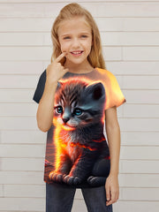 Crying Cat Graphic Short Sleeve T shirt Breathable Pullover For Girls