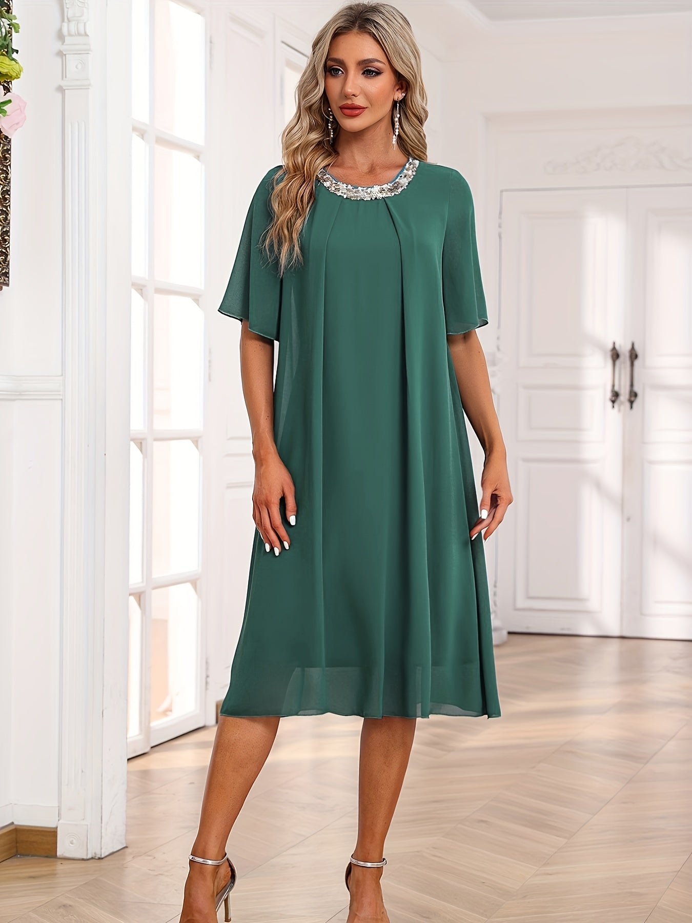 Women's Plus Mesh Butterfly Sleeve Casual Dress