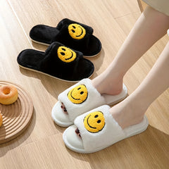 Women's Fuzzy Smile Face Slippers Cozy Indoor Plush Shoes