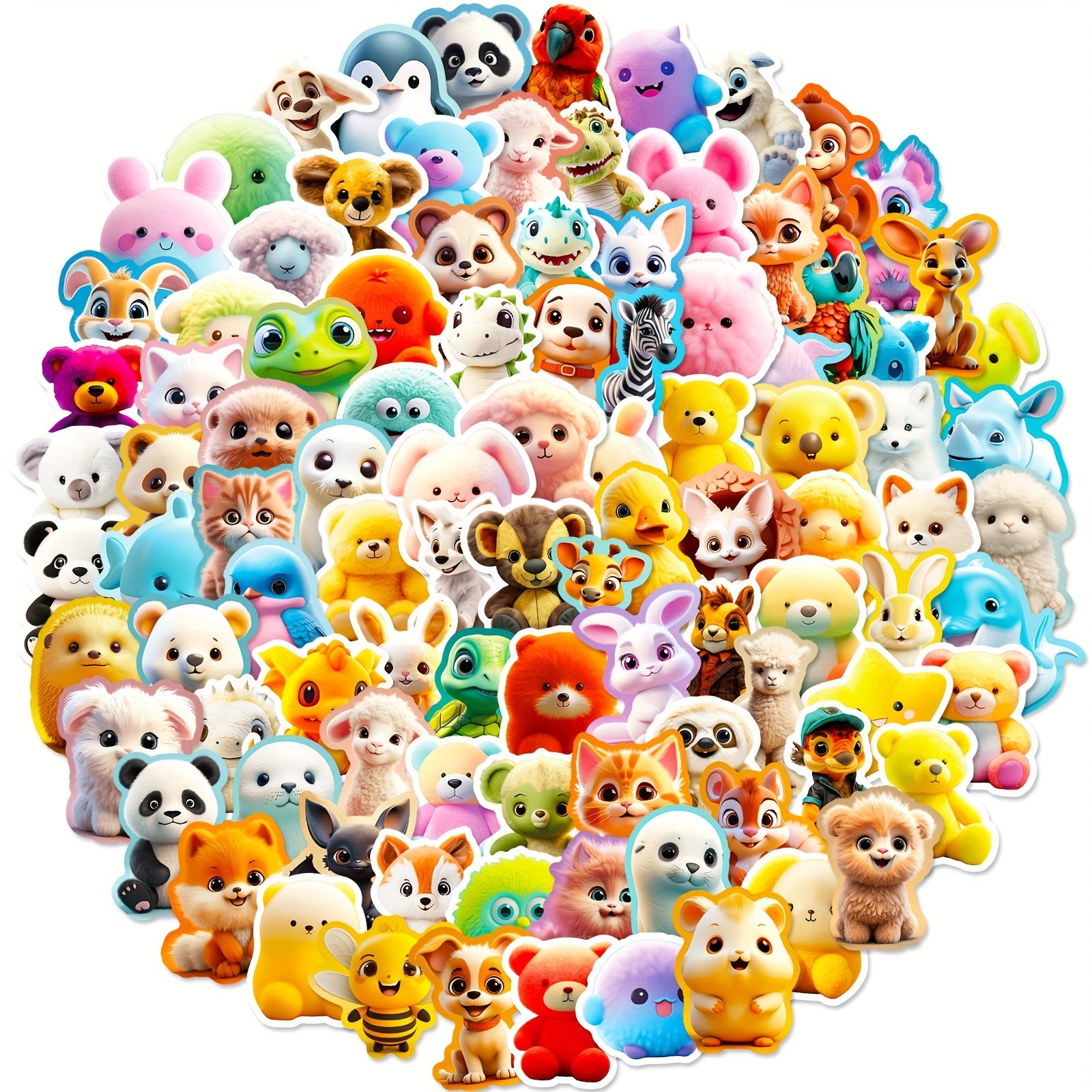 100pcs 3D Animal Cartoon Plush Toy Stickers for Adults Teens