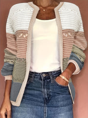 Colorblock Hollow Out Long Sleeve Open Front Cardigan