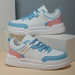 Women's Faux Leather Chunky Sneakers Non Slip Flat Shoes