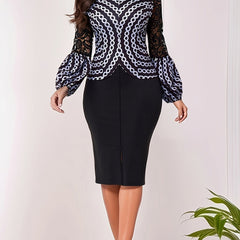 Casual Lace Skirts Set Long Sleeve Round Neck Tops & Skirts Set Women's Clothing