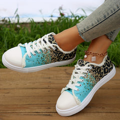 Leopard Colorblock Sneakers Lace Up Low Top Canvas Shoes