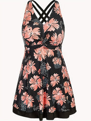 Boho Tankini Set Women's Plus Floral Print V Neck Crisscross Back Dres