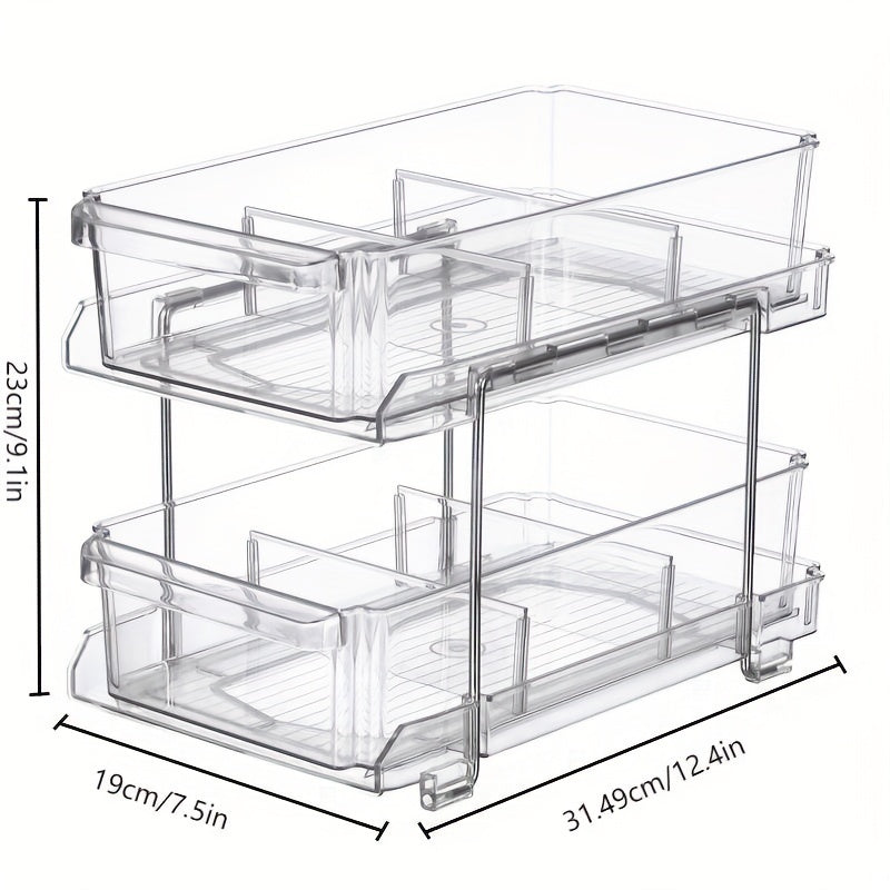 2 Tier Slide Out Bathroom Organizer, Clear Storage Container for Kitchen Counter