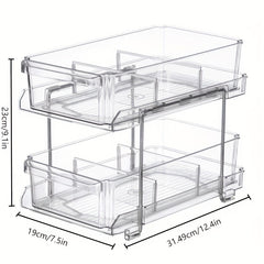2 Tier Slide Out Bathroom Organizer, Clear Storage Container for Kitchen Counter
