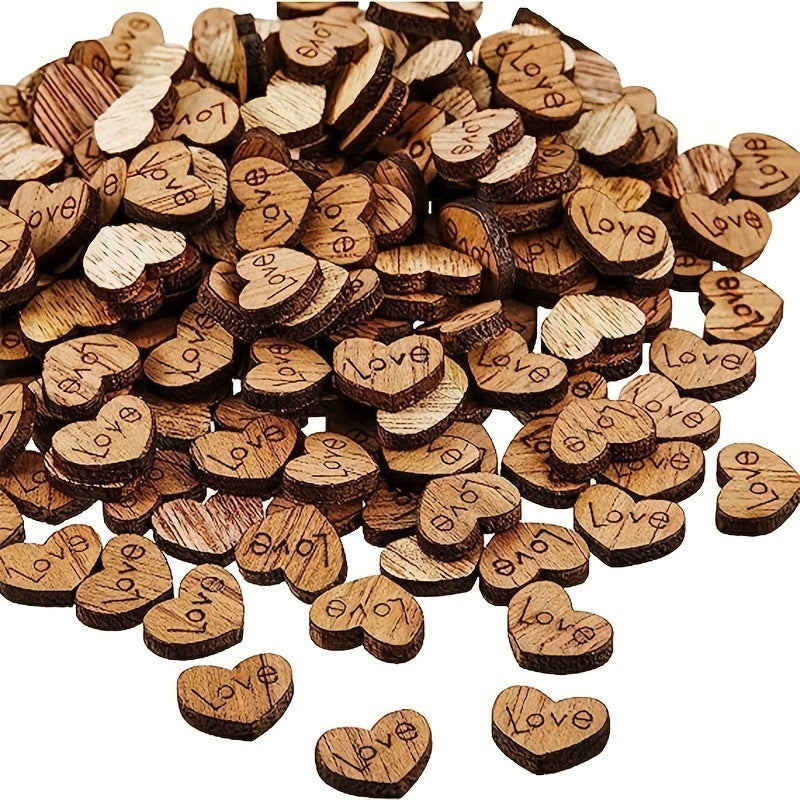 600pcs Wooden Heart Rural Wedding Table Decoration DIY Craft Patch
