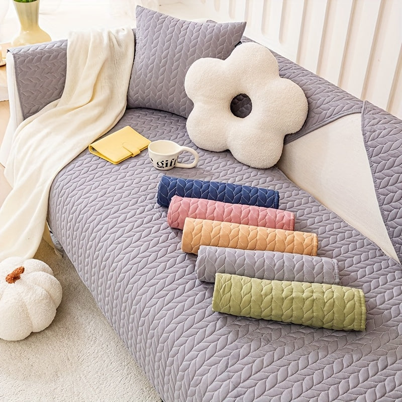 Tree Leaf Embroidered Sofa Cover, Pet-Friendly Fabric Furniture Protector