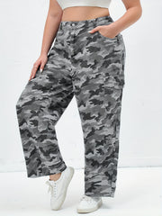 Camo Print High Rise Wide Leg Cargo Jeans