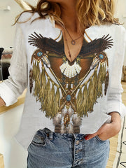 Boho Blouse Women's Plus Tribal Print Long Sleeve Shirt