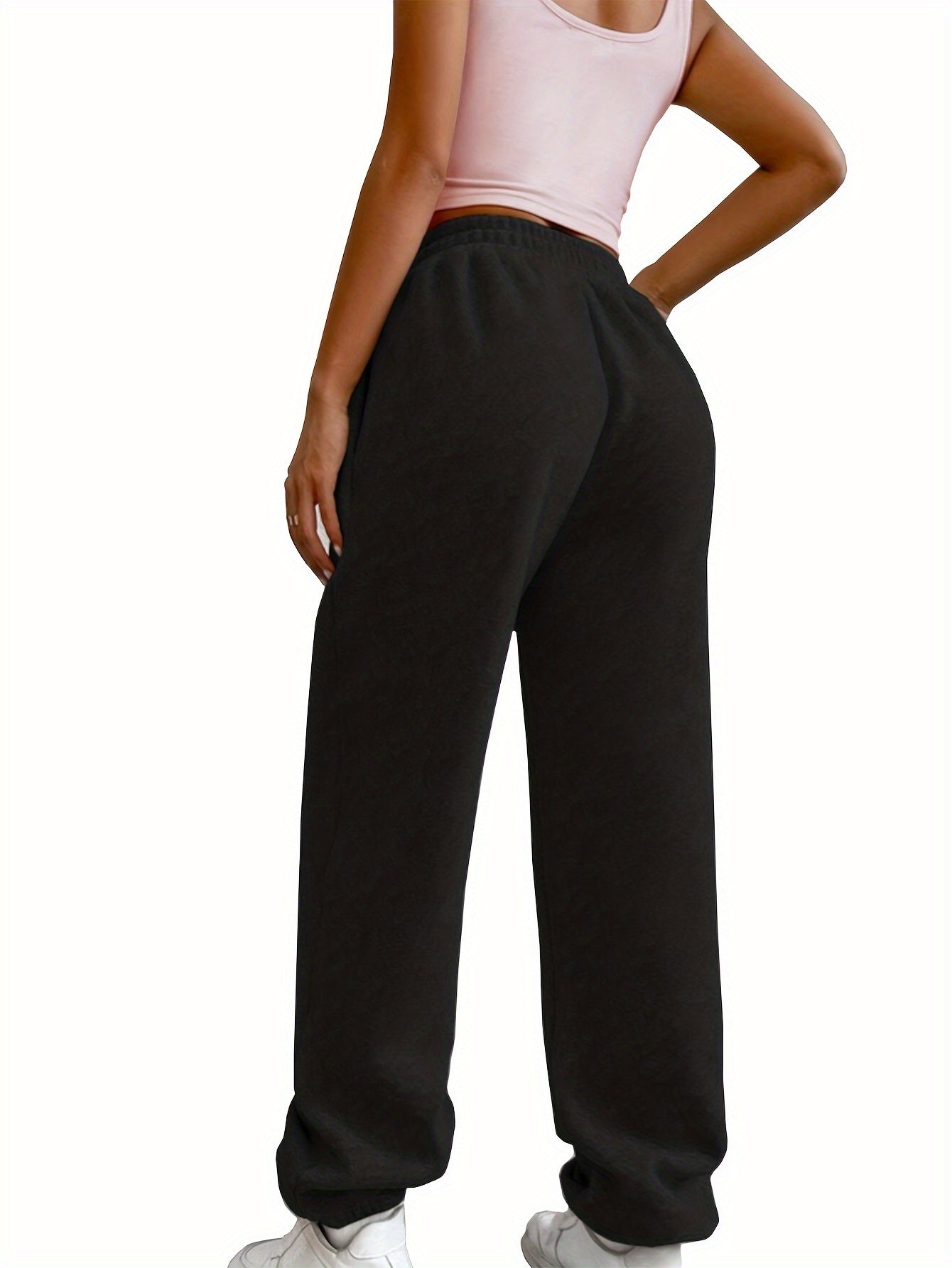 Solid Fleece Lined Sweatpants for Women