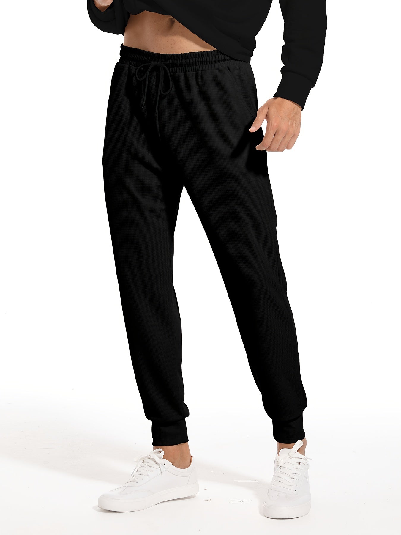 Waffle Pattern Drawstring Sweatpants Loose Fit Pants Men