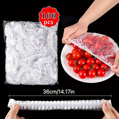 100Pcs Food Storage Covers Plastic Cling Wrap Kitchen Leftover
