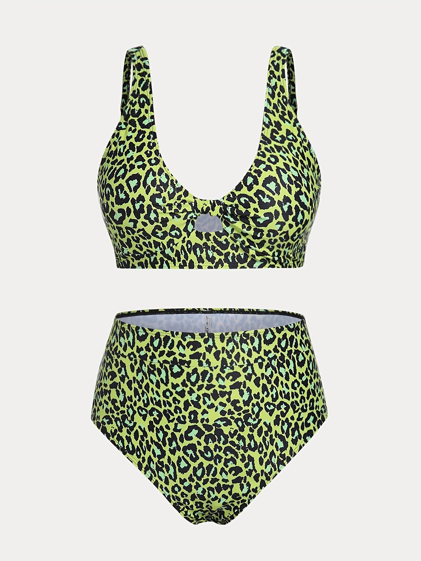 Leopard Print Cut Out Bra & High Rise Panty Swimsuit Set