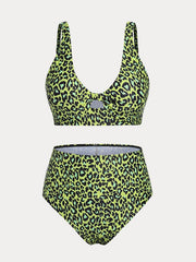 Leopard Print Cut Out Bra & High Rise Panty Swimsuit Set