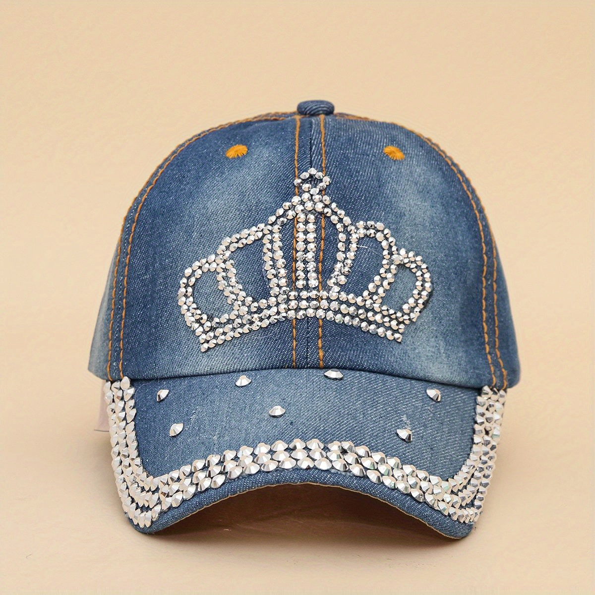 Retro Denim Baseball Cap with Artificial Diamond