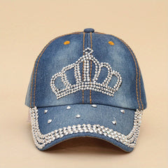 Retro Denim Baseball Cap with Artificial Diamond