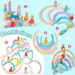 Wooden Building Blocks 46pcs Rainbow Monster Tree House Mountain Landscape Toy
