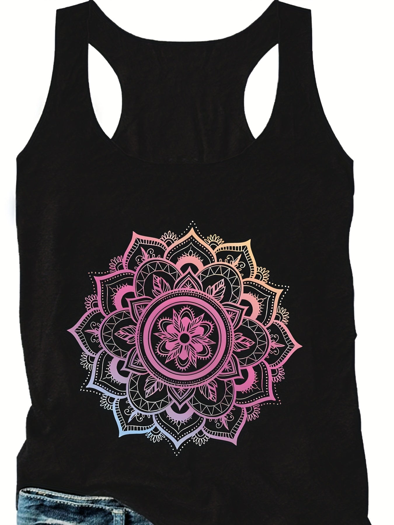 Floral Print Crew Neck Plus Tank Top