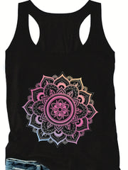 Floral Print Crew Neck Plus Tank Top