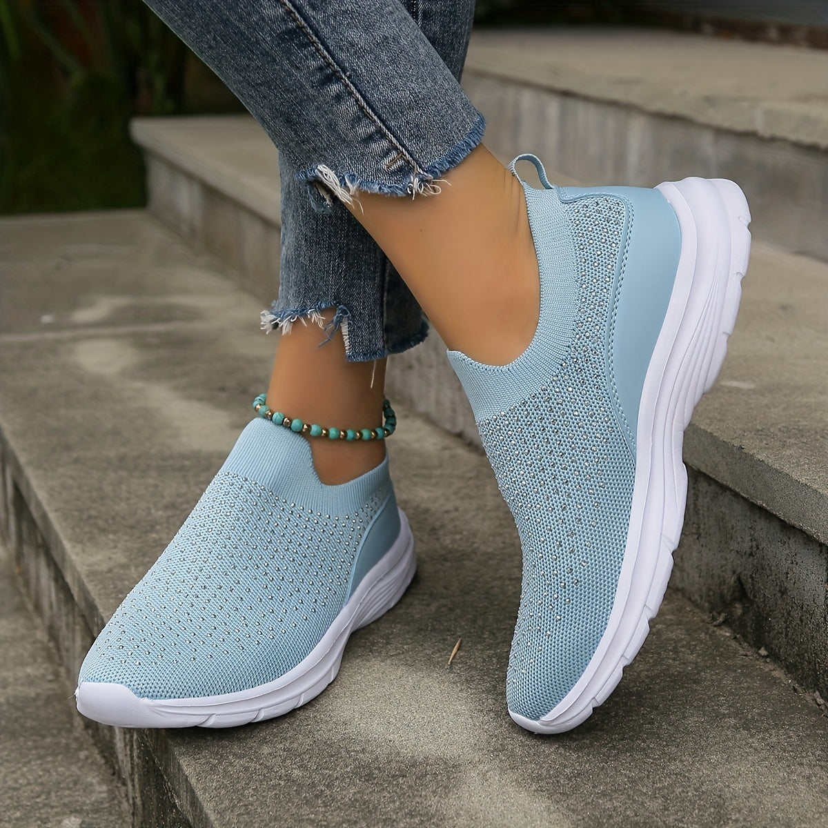 Women's Rhinestone Mesh Tennis Sports Shoes Lightweight Walking Shoes