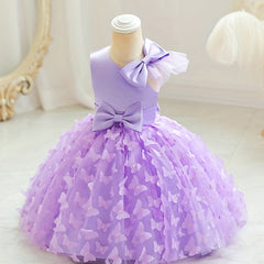 Baby Girls Butterfly Bowknot Sleeveless Princess Dress for Party