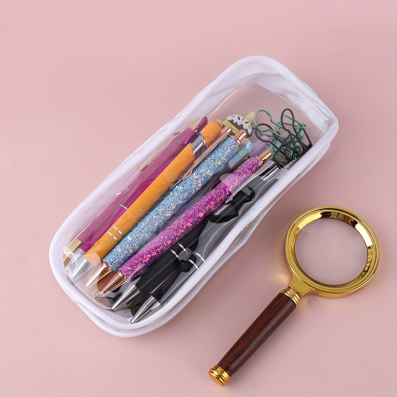 Double sided Transparent Pencil Case Student Stationery Storage Bag