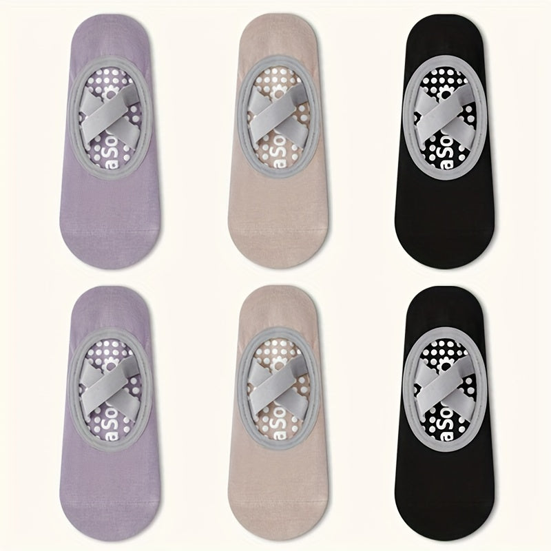 6 Pairs Non slip Yoga Crew Socks Silicone Indoor Fitness Pilates Dancing Sports
