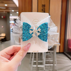 Snow Crown Hair Clip Snowflake Bow Ribbon Hairpin Random