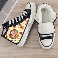Christmas Santa Print Plush Lined Canvas Sneakers
