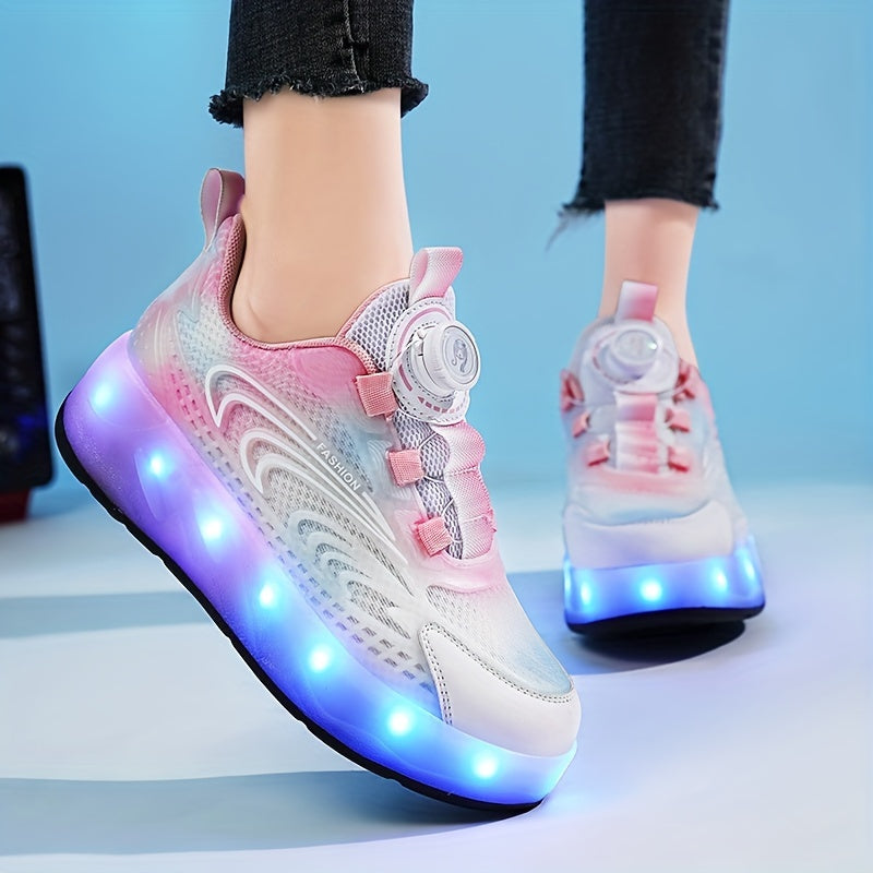 Girl's LED Light Up Roller Shoes With Rotating Buckle