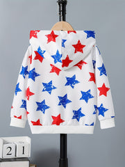 Independence Star Print Boys Casual Pullover Hooded Sweatshirt