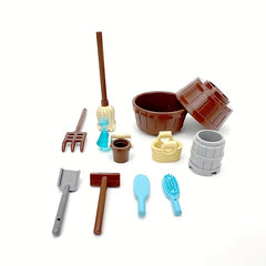 12pcs Cleaning Toy Blocks Set DIY Mini Utensils Cups Bottles Wooden Bu