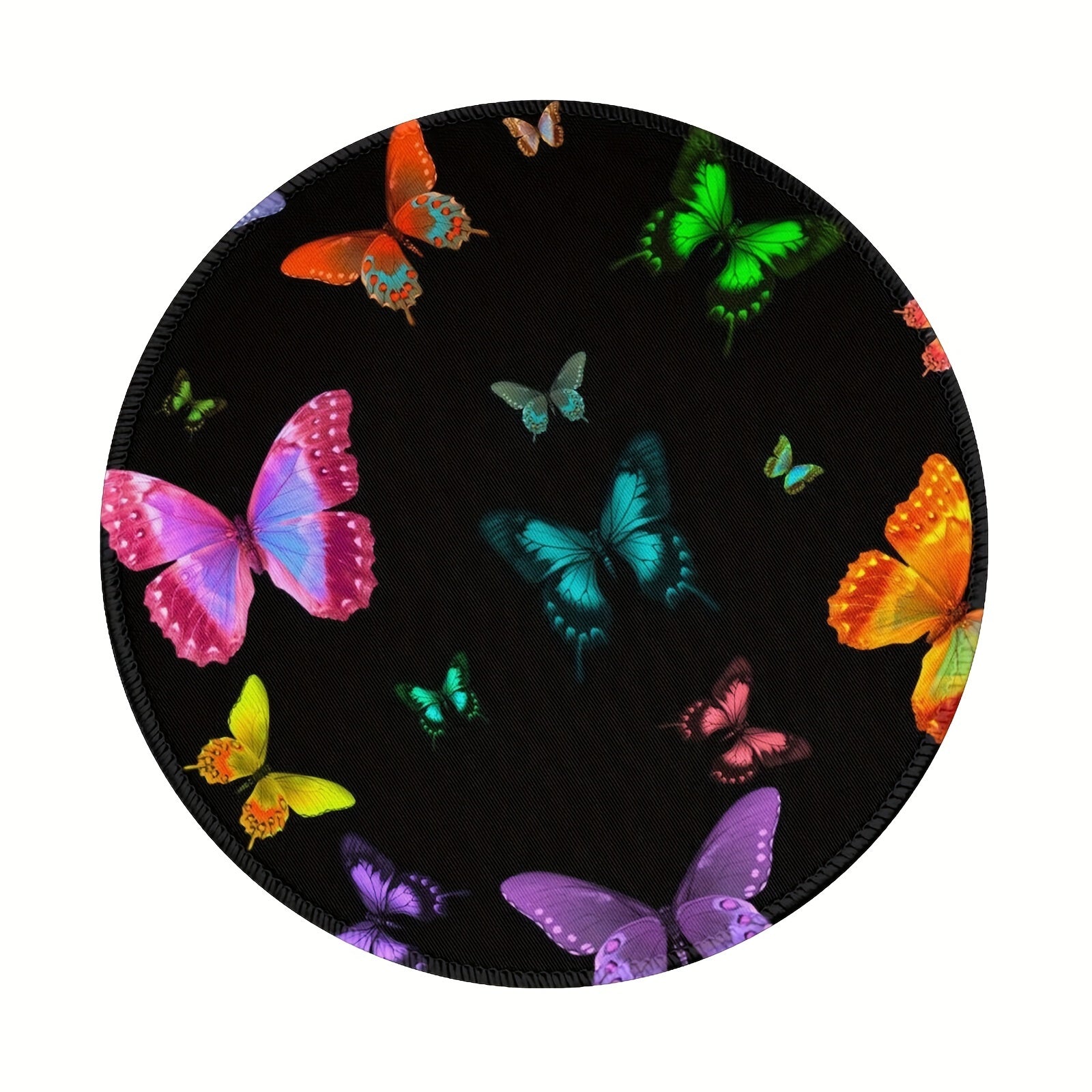 Colorful Butterfly Circular Sewn Edge Mouse Pad for Work Games Desktop Laptop