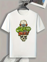Skateboard & Skull Print Men's Tee for Summer