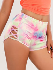 High Waist Tie Dye Yoga Shorts with Criss Cross