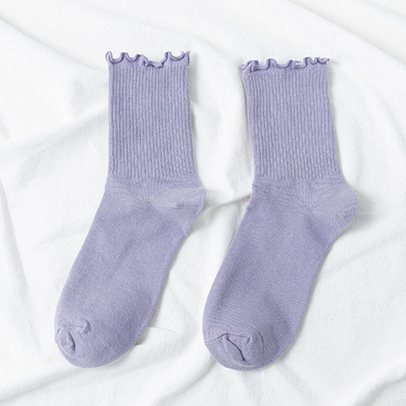 5 Pairs Teenage Girls Candy Lace Crew Socks For All Seasons