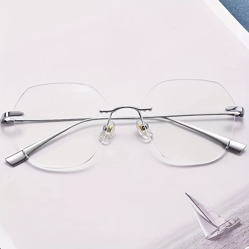 Rimless Anti Light Glasses For Women Men Clear Lens Nearsighted Myopia Glasses