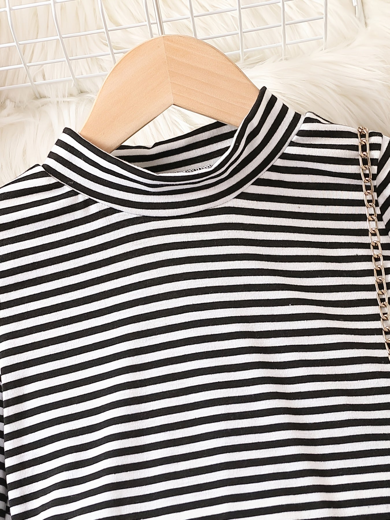 Girls' Long Sleeve Striped Mock Neck Dress