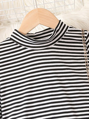 Girls' Long Sleeve Striped Mock Neck Dress
