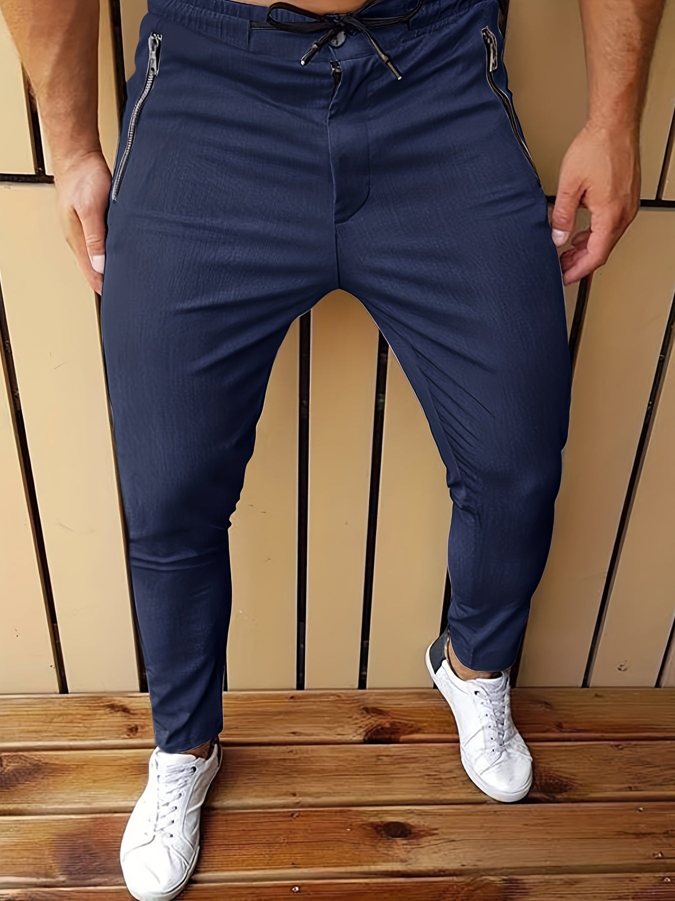 Classic Solid Men's Zipper Dress Pants with Stretch