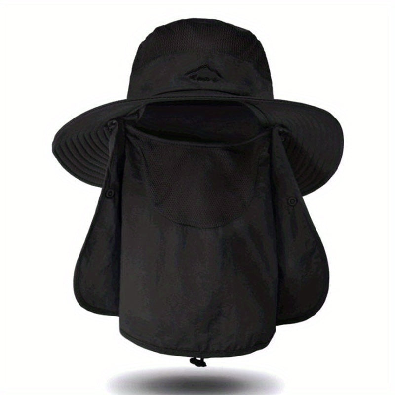 Wide Brim Cap With Face Cover Masks For Men Outdoor UV Protection Hat