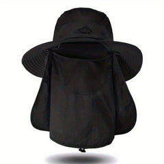 Wide Brim Cap With Face Cover Masks For Men Outdoor UV Protection Hat