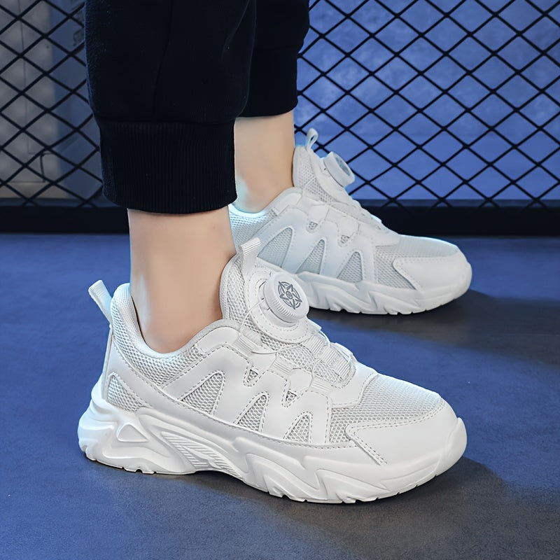 Boy's Solid Chunky Shoes with Rotating Buckle Soft Sole Sneakers