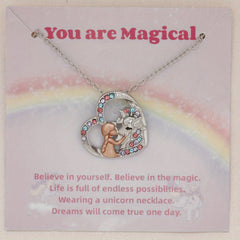 Girl & Unicorn Heart Pendant Necklace Holiday Gift