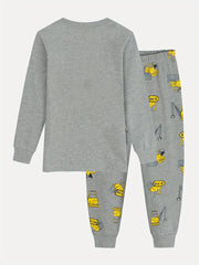 Boys 2pcs Car Print Pajama Set Long Sleeve Top & Trousers Round Neck Comfortable