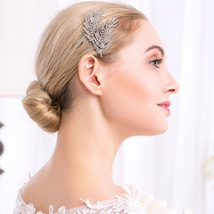 Crystal Hair Comb Silvery Rhinestones Bridal Leaf Hair Comb