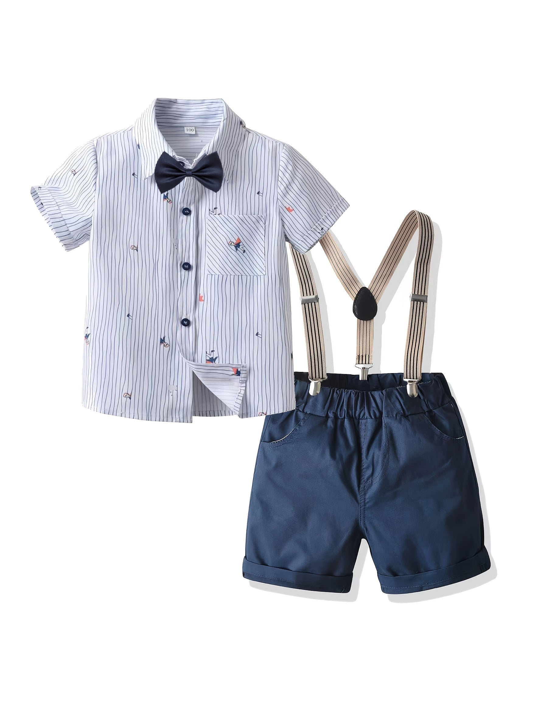 Baby Boys Gentleman Outfit Suits Short Sleeve Shirt Suspender Pants Set