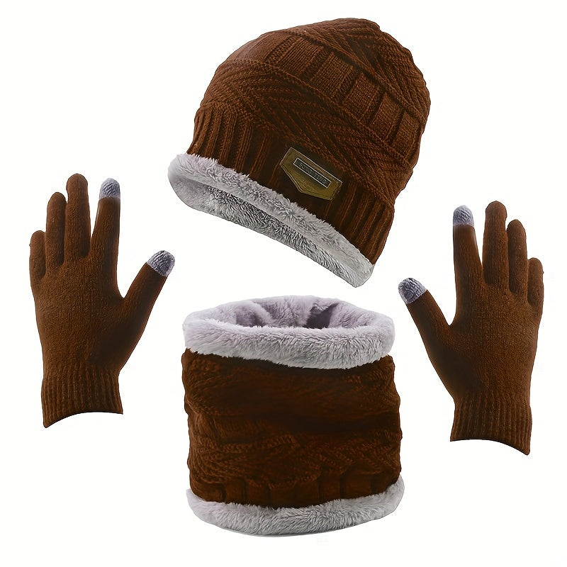 Knitted Gloves & Hat & Scarf Set - Warm Beanie Hat Neck Scarf Touch Gloves